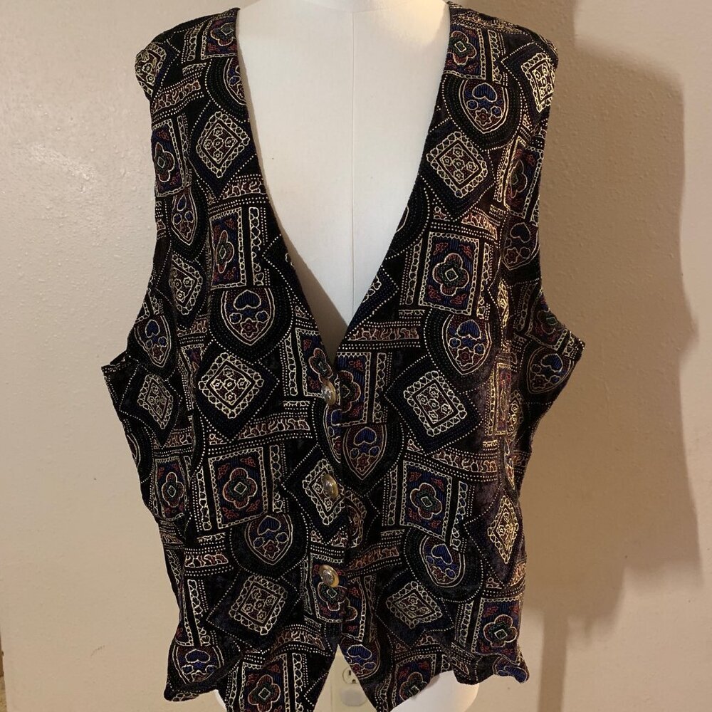 Basic Editions women's sz 20W formal embroidered black gold red renaissance vest